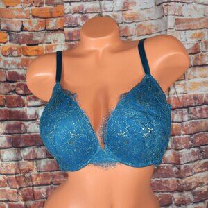 Victorias Secret 36DDD Very Sexy Push-Up Blue Gold Accent Floral Lace Bra